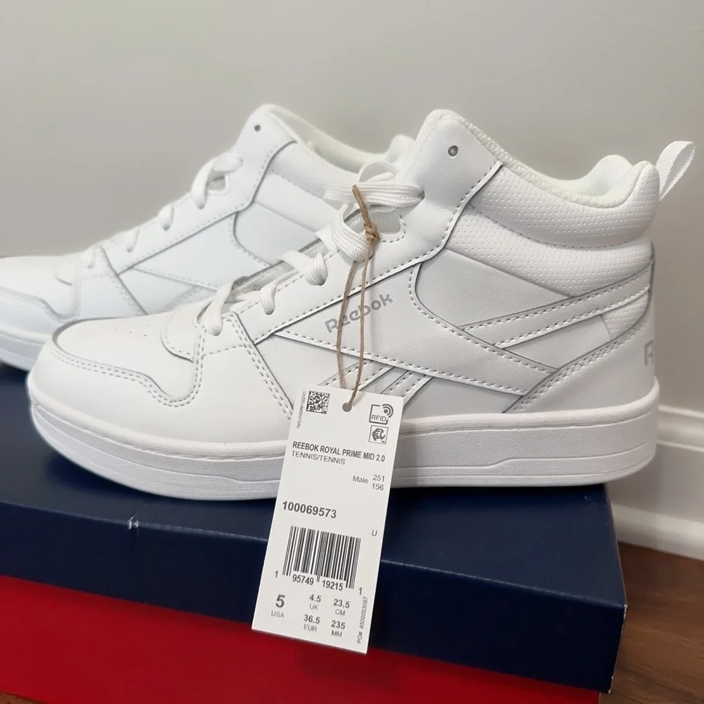 Reebok White High-Top Sneakers with Padded Ankle